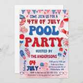 4. Juli Pool Party Sommereinladung Einladung (Vorne/Hinten)