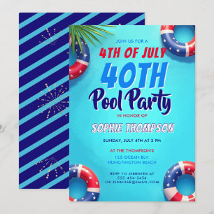 4. Juli Poolparty Americana 40. Geburtstag Einladung