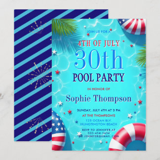 4. Juli Poolparty Americana Chic 30. Geburtstag Einladung