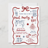 4. Juli-Poolparty- & BBQ-Einladung Einladung (Vorderseite)