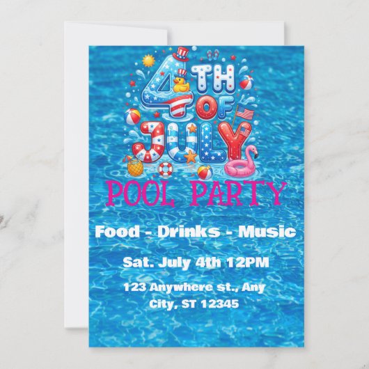 4. Juli-Poolparty-Einladung Einladung (Vorderseite)