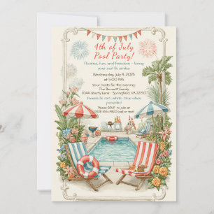 4. Juli-Poolparty-Einladung – Elegante Linie Einladung
