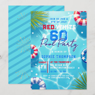 4. Juli Poolparty Frau Modern 60. Geburtstag Einladung