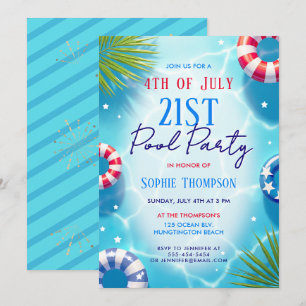 4. Juli Poolparty Frau Trendige 21. Geburtstagsfei Einladung