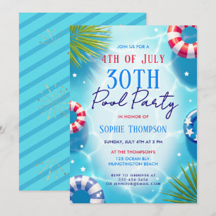 4. Juli Poolparty Frau Trendiger 30. Geburtstag Einladung