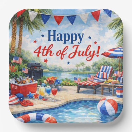 4. Juli-Poolparty in Florida Pappteller (Vorderseite)