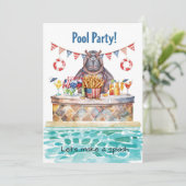 4. Juli-Poolparty mit Nilpferd  Einladung (Stehend Vorderseite)