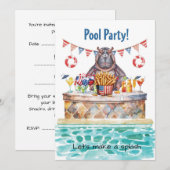 4. Juli-Poolparty mit Nilpferd  Einladung (Vorne/Hinten)