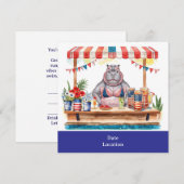 4. Juli Poolparty mit Nilpferd im Bikini  Einladung (Vorne/Hinten)