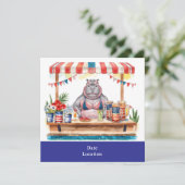 4. Juli Poolparty mit Nilpferd im Bikini  Einladung (Stehend Vorderseite)