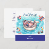 4. Juli-Poolparty mit Nilpferd im Bikini Save The Date (Vorne/Hinten)