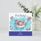 4. Juli-Poolparty mit Nilpferd im Bikini Save The Date (Stehend Vorderseite)