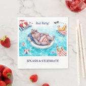 4. Juli Poolparty mit Nilpferd im Bikini Serviette (Beispiel)