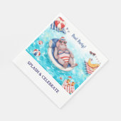4. Juli Poolparty mit Nilpferd im Bikini Serviette (Ecke)