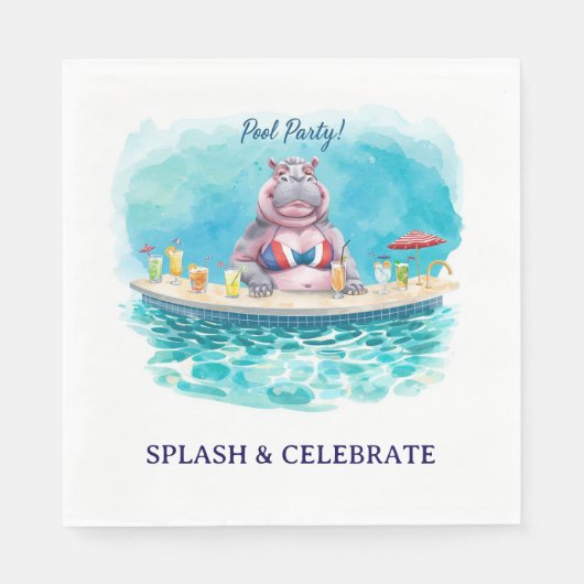 4. Juli-Poolparty mit Nilpferd im Bikini Serviette (Vorderseite)