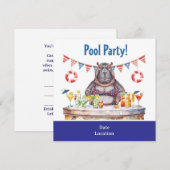 4. Juli Poolparty mit Nilpferd im Bikinilook  Einladung (Vorne/Hinten)