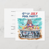 4. Juli-Poolparty mit Nilpferd  Save The Date (Vorne/Hinten)