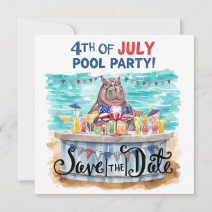 4. Juli-Poolparty mit Nilpferd  Save The Date