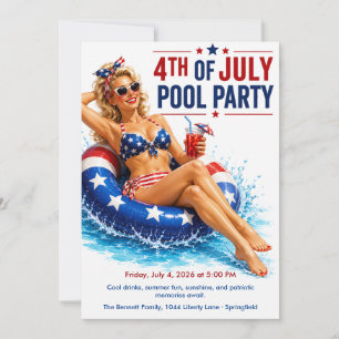 4. Juli-Poolparty - Patriotischer Retro-Glamour Einladung