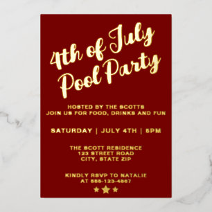 4. Juli Poolparty Rot Elegant Schrift Folieneinladung
