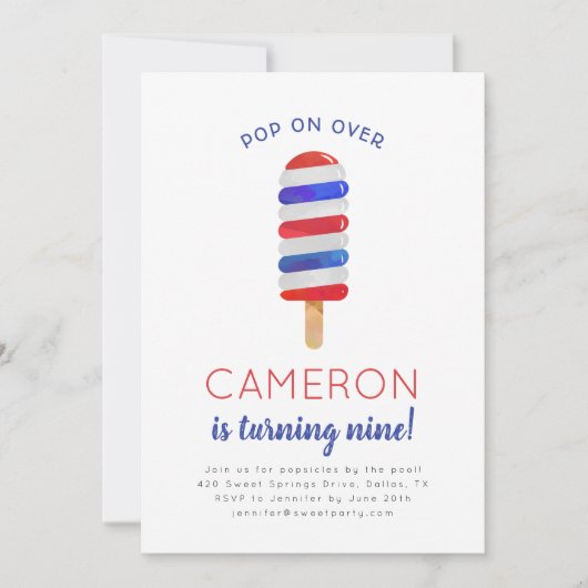 4. Juli Popsicle Birthday Einladung (Vorderseite)