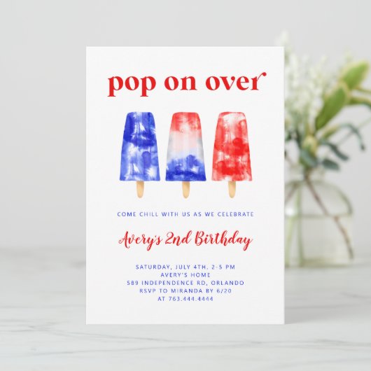 4. Juli Popsicle Geburtstag Einladung (Stehend Vorderseite)