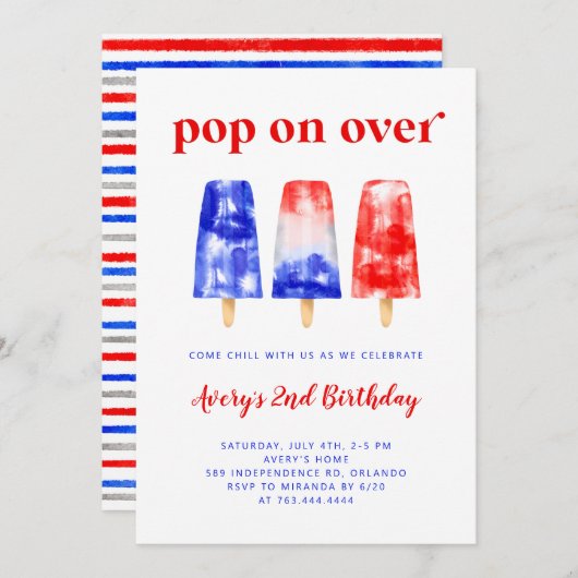 4. Juli Popsicle Geburtstag Einladung (Vorne/Hinten)