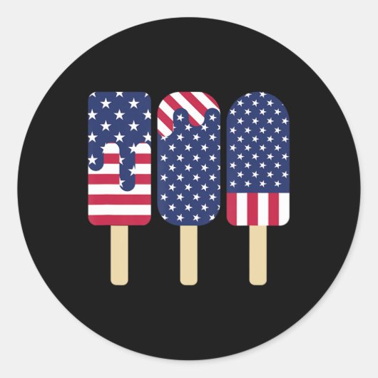 4. Juli Popsicle Patriotic American Flag Memor Runder Aufkleber (Vorderseite)