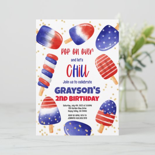 4. Juli Popsicles Pool Party Pop auf Over Kid Einladung (Stehend Vorderseite)