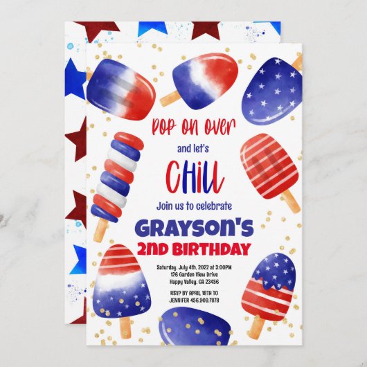 4. Juli Popsicles Pool Party Pop auf Over Kid Einladung (Vorne/Hinten)