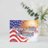 4. Juli Postkarte mit Flagge und Feuerwerk (Stehend Vorderseite)