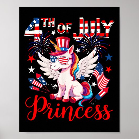 4. Juli Prinz Niedlich Unicorn Sungles US Flag Fi Poster