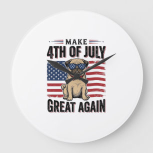 4. Juli Pug Patriotisches Vintage-Shirt-Design_1 Große Wanduhr