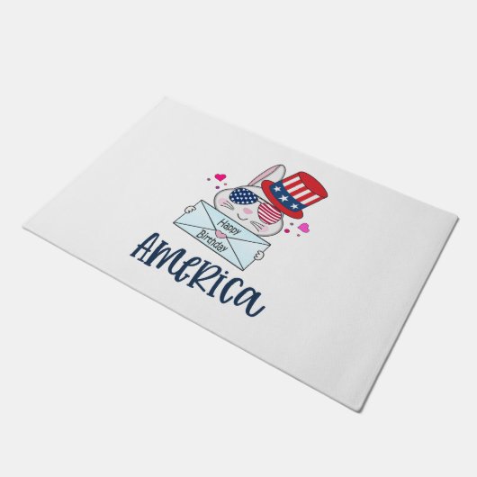 4. Juli Rabbit mit US-Flagge Sun Brillen Fußmatte (Schrägansicht)
