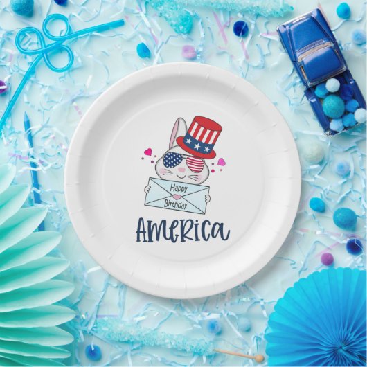 4. Juli Rabbit mit US-Flagge Sun Brillen Pappteller (Party)