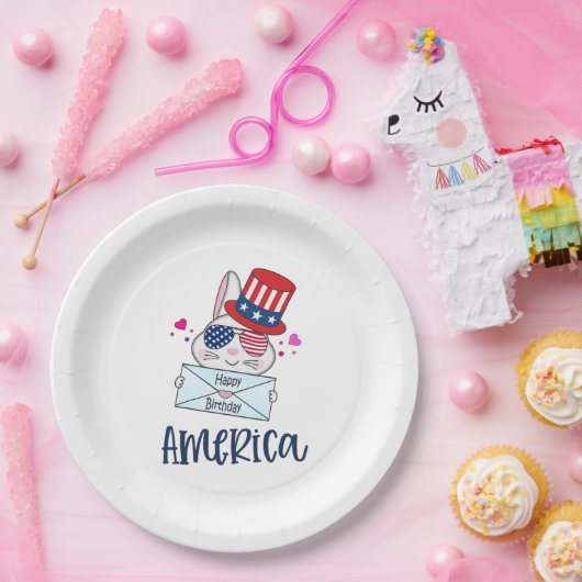 4. Juli Rabbit mit US-Flagge Sun Brillen Pappteller (Party)