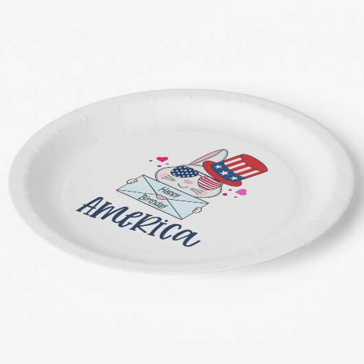 4. Juli Rabbit mit US-Flagge Sun Brillen Pappteller (Schrägansicht)