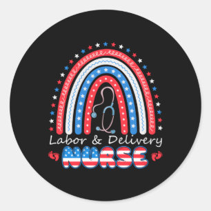 4. Juli Rainbow Stethoscope Patriotic Labour Deliv Runder Aufkleber