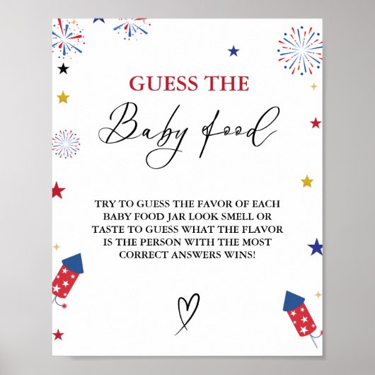 4. Juli Raten Sie das Baby Food Baby Shower Game Poster (Vorne)