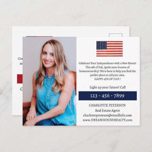 4. Juli Real Anwesen Postkarte (Vorne/Hinten)