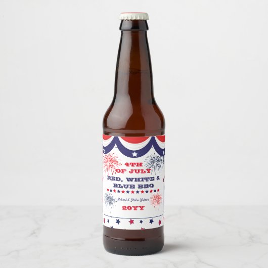 4. Juli Red White and Blue GRILLEN Bierflaschenetikett (Vorderseite)