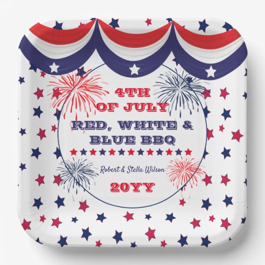 4. Juli Red White and Blue GRILLEN Pappteller (Vorderseite)