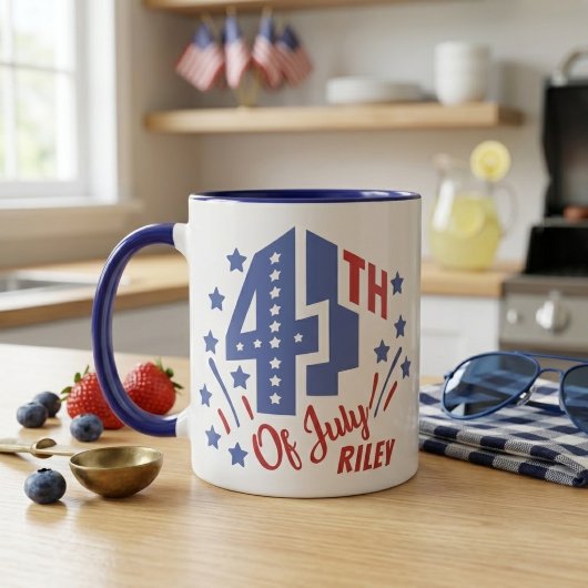 4. Juli Red White and Blue Individuelle Name Tasse