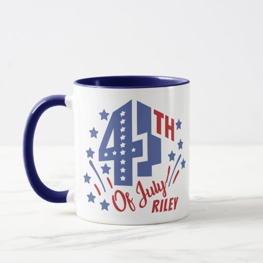 4. Juli Red White and Blue Individuelle Name Tasse (Links)