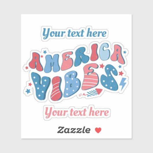 4. Juli Red White Blue America Vibes Your Text Aufkleber (Blatt)