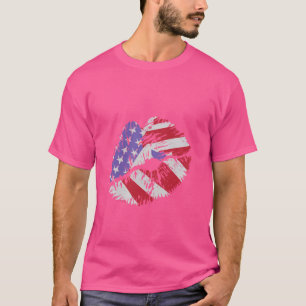 4. Juli Red White & Blue Big Lips Patriotic Kiss T-Shirt