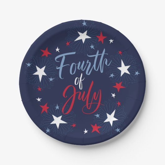 4. Juli Red White Blue Fireworks Party Pappteller (Vorderseite)