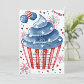 4. Juli Red White Blue Geburtstag Einladung (Stehend Vorderseite)