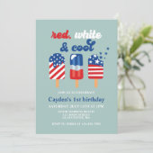 4. Juli Red White Blue Geburtstag Einladung (Stehend Vorderseite)