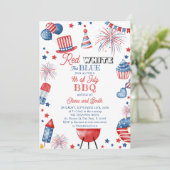 4. Juli Red White Blue GRILLEN Einladung (Stehend Vorderseite)